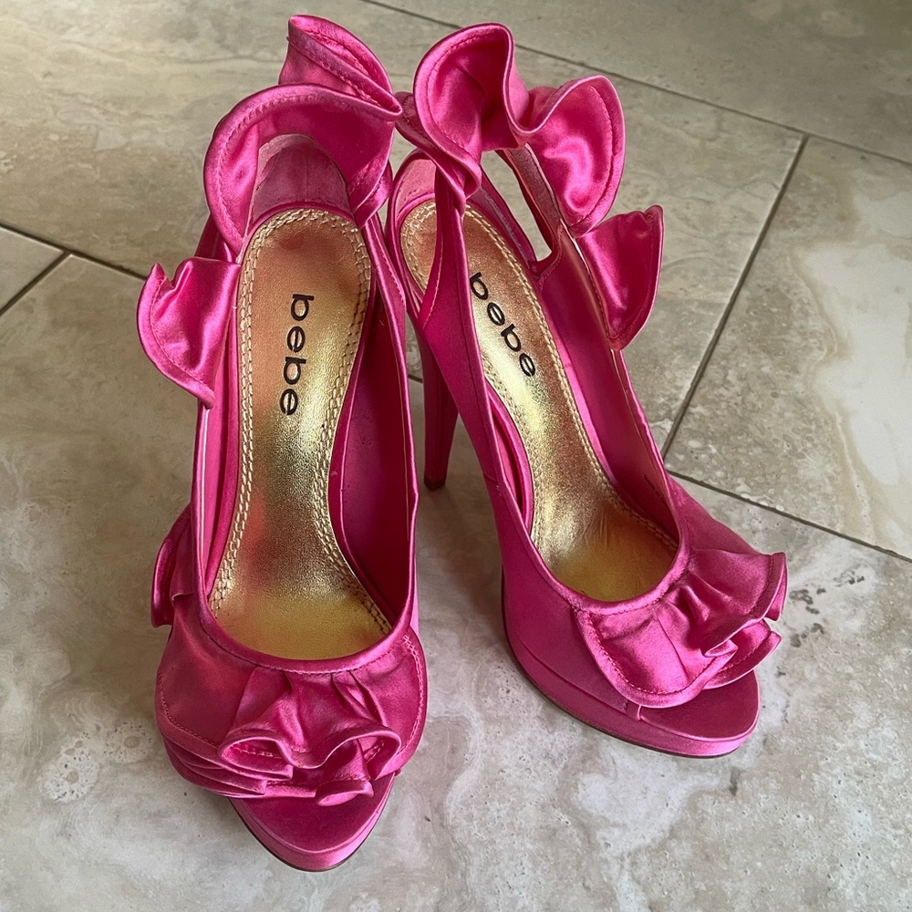 Hot pink satin Bebe heels